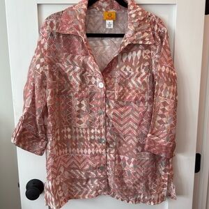 Ruby RD blush/white/tan long sleeved button up top/jacket size 10.